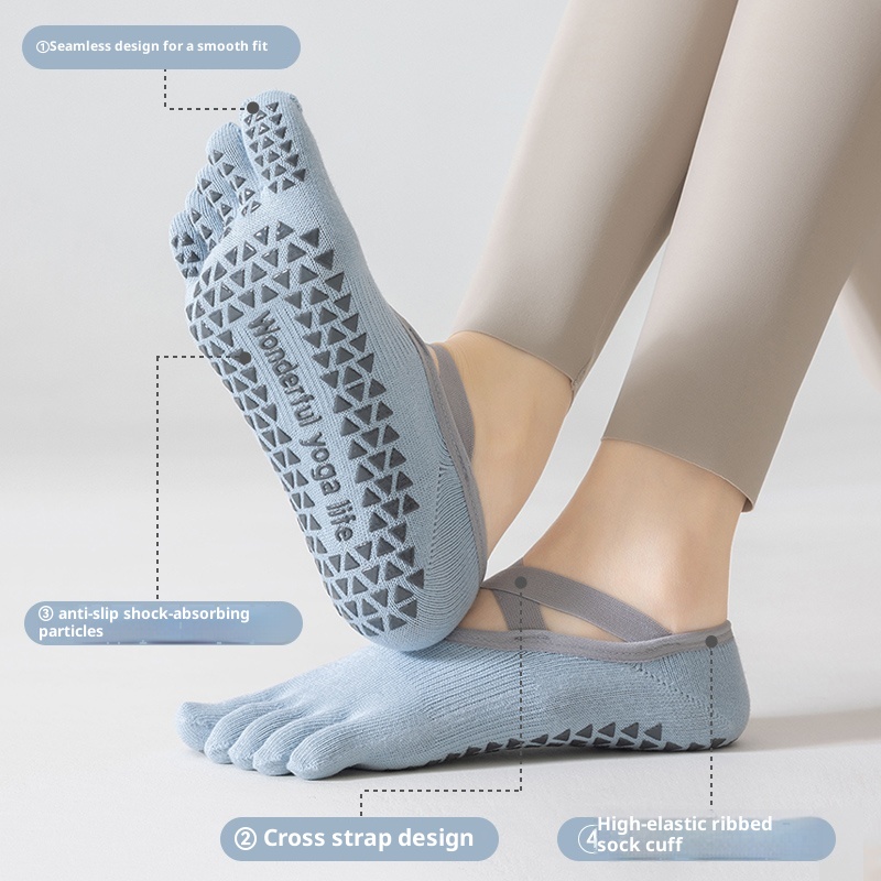 Chaussettes de yoga professionnelles à cinq orteils pour femmes, antidérapantes, idéales pour la danse, le pilates et le bateau._voghion.com