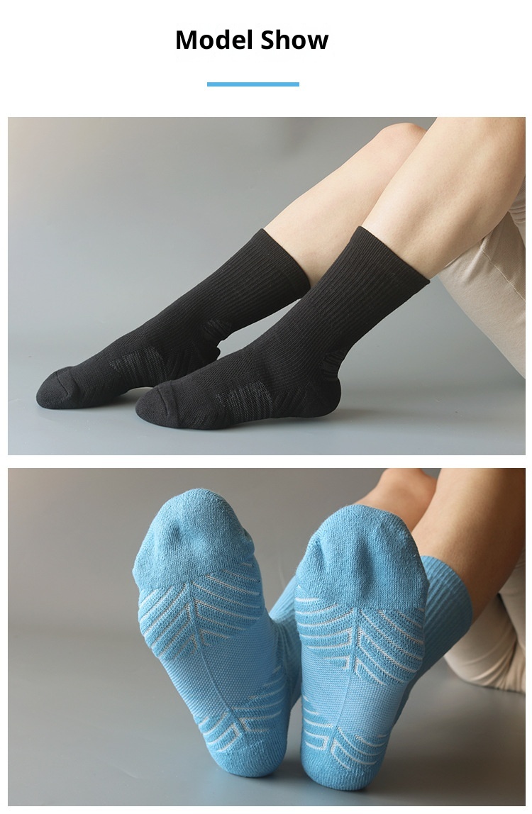 Chaussettes de sport respirantes mi-mollet pour femmes, idéales pour le badminton, la corde à sauter, la course à pied et le cyclisme. Semelle éponge._voghion.com