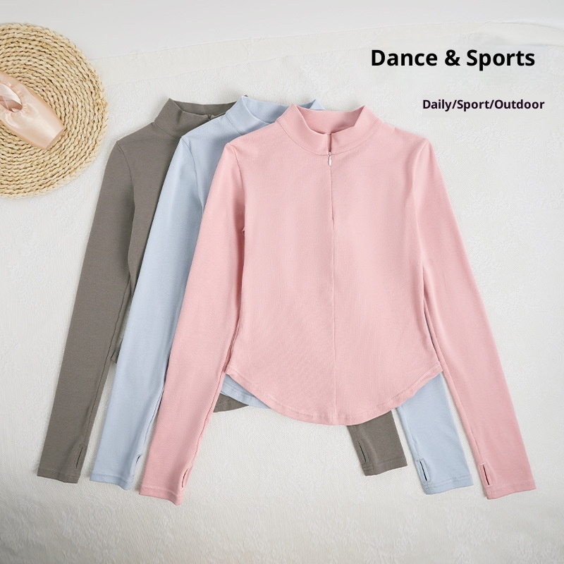 001 Tanzbekleidung für Damen, Trainingskleidung für Erwachsene, Frühling/Herbst, Stehkragen, lange Ärmel, schmale Passform, tailliert, geeignet für Fitness und Yoga_voghion.com