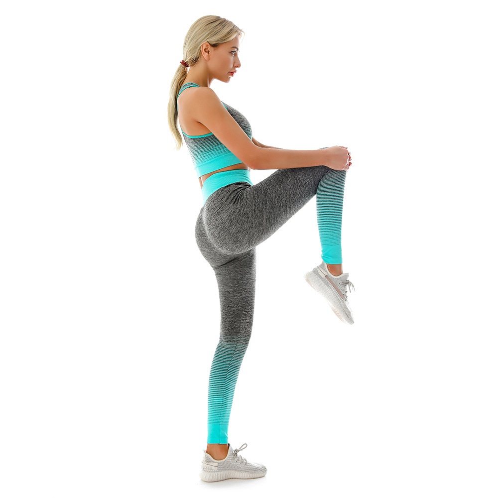001 Langfristig verfügbarer, grenzüberschreitender Großhandel: Superelastisches Sport-BH- und Leggings-Set für Damen mit Farbverlauf – ideal für Yoga._voghion.com