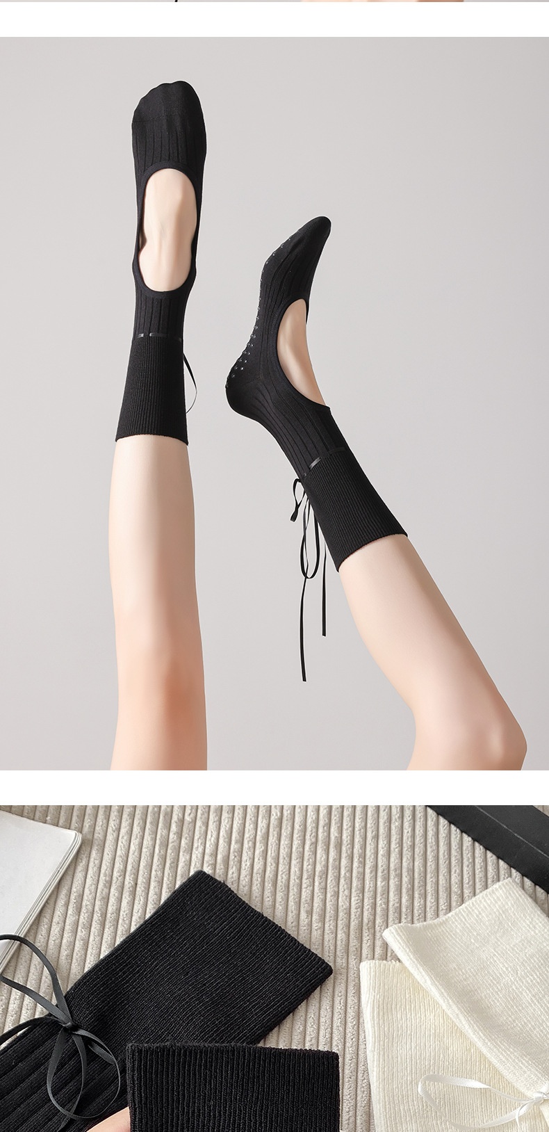 001 Video Album Parameters Yoga Ballet Pilates Special Socks Non-Slip Open Toe Miu Style Ribbon_voghion.com