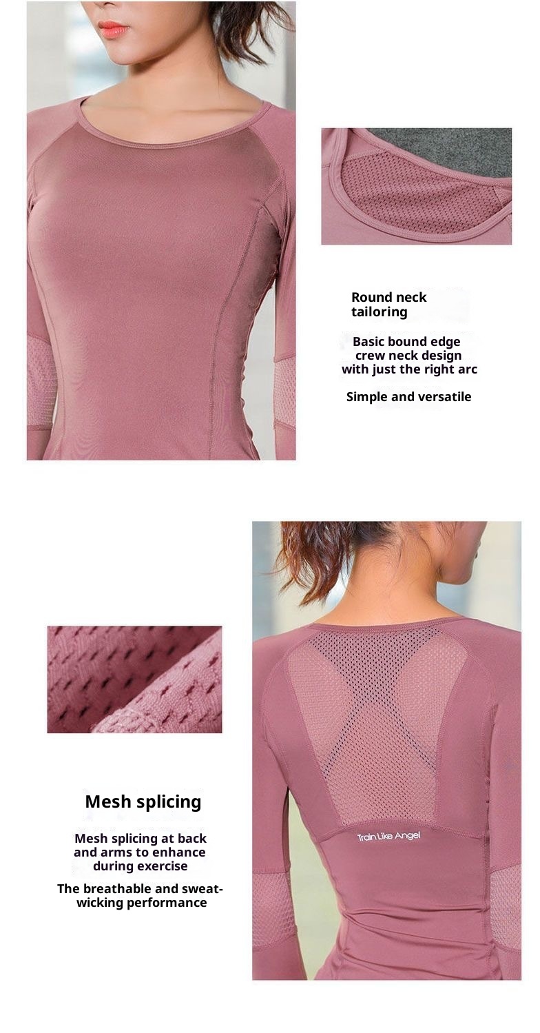 Camiseta deportiva larga de manga corta para entrenamiento, transpirable y de secado rápido 001 Yoga, corte ajustado, ideal para hacer ejercicio o correr._voghion.com