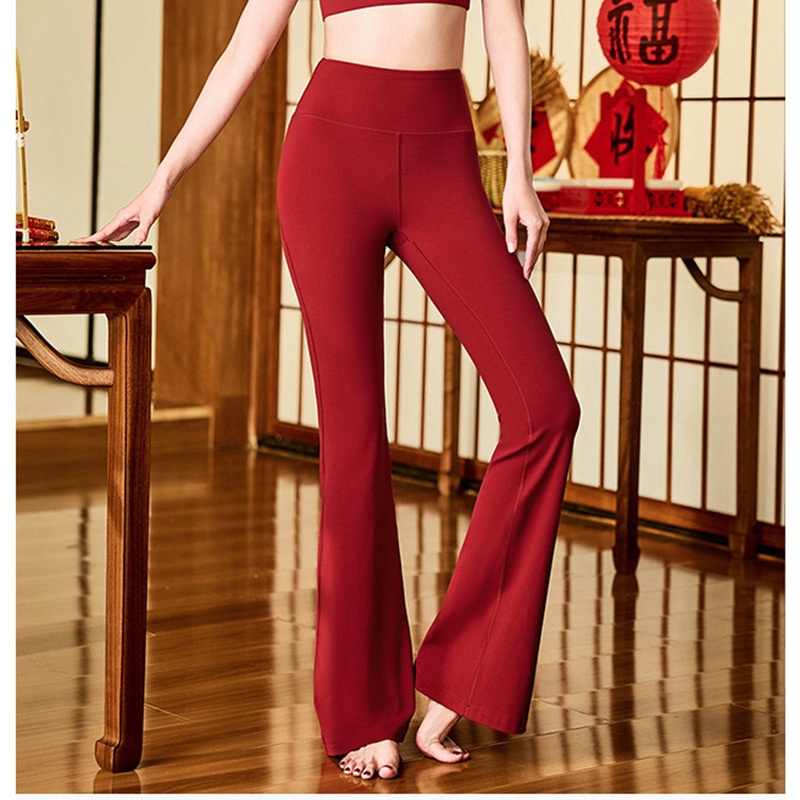 001 2025 New Year Festive Red Yoga Outfit Chinese Style Design Fashion Color-Block Halter Neck Beautiful Back Wide-Leg_voghion.com