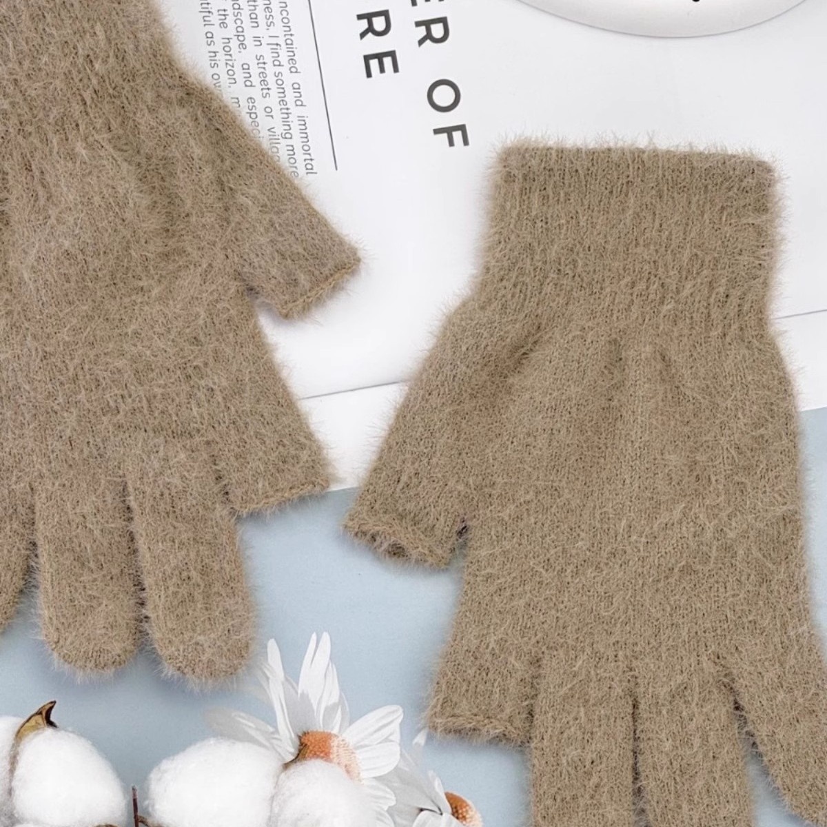 ActiveGo Winter Warm Plush Thickened Cold-Proof Student Two-Finger Exposed Outdoor Cycling Skiing Gloves_voghion.com