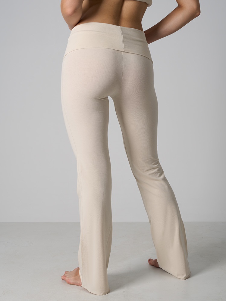 Pantalon 001 à ourlet roulé, en coton et élasthanne respirant et doux pour la peau, coupe évasée, taille haute, éco-responsable, idéal pour le yoga et les femmes._voghion.com