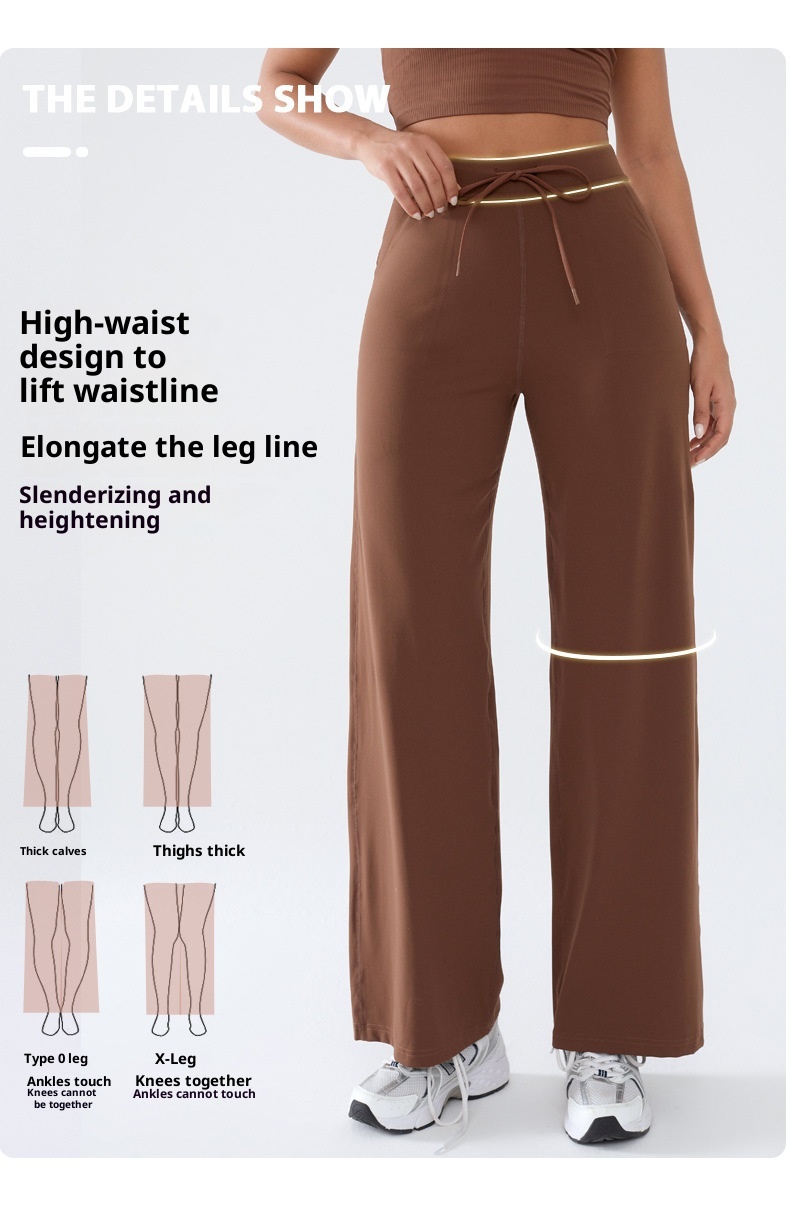 001 Damen Freizeit-Sporthose, locker geschnitten, schnelltrocknend, gerader Schnitt, hoher Bund, Bauchkontrolle, Yogahose, weites Bein_voghion.com