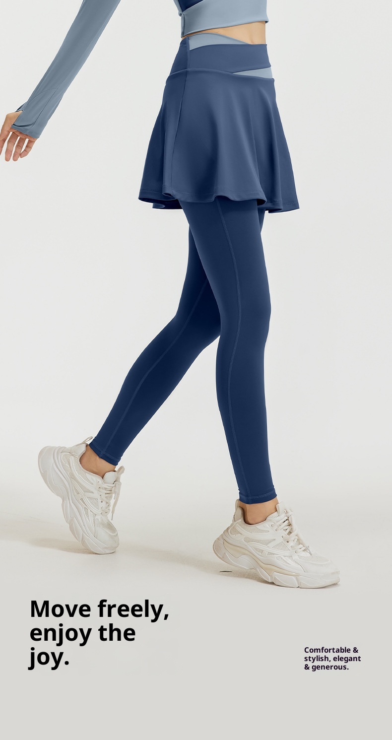 001 Seven Continents Leopard Color Block Two-Piece Skirt High Waist Tummy Control Slimming Fitness Outerwear_voghion.com