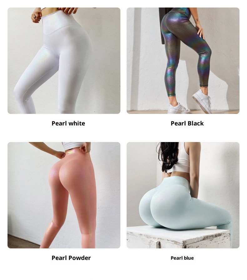 001 Peach Pearlescent Leather Shiny Sports Tight Hip Lift Fitness Quick-Dry Breathable Yoga Pants For Women_voghion.com