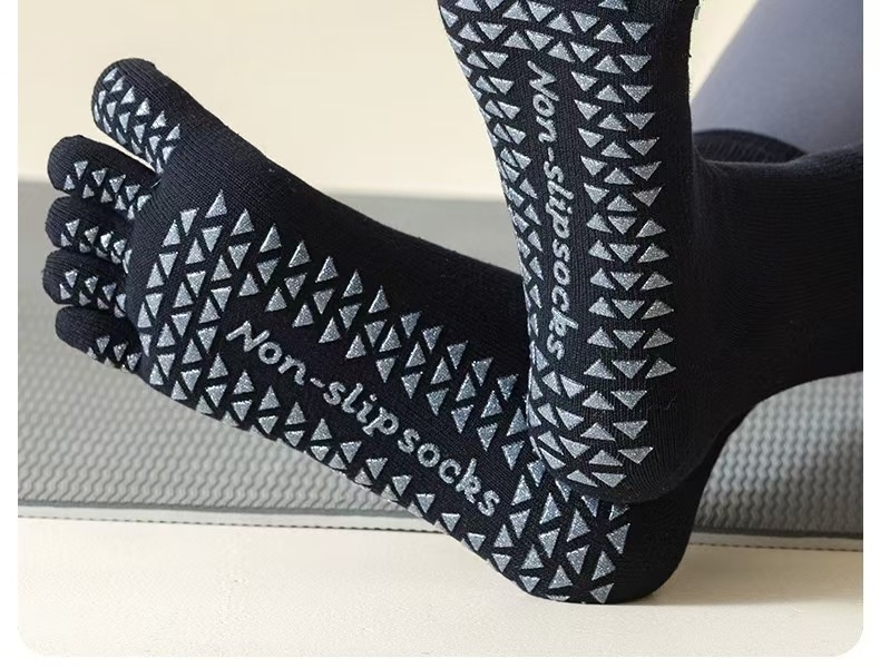 Chaussettes de yoga et de sport antidérapantes à cinq orteils, mi-mollet, pour le Pilates au sol, automne-hiver, avec séparation des orteils, style Zhuji, à clipser._voghion.com