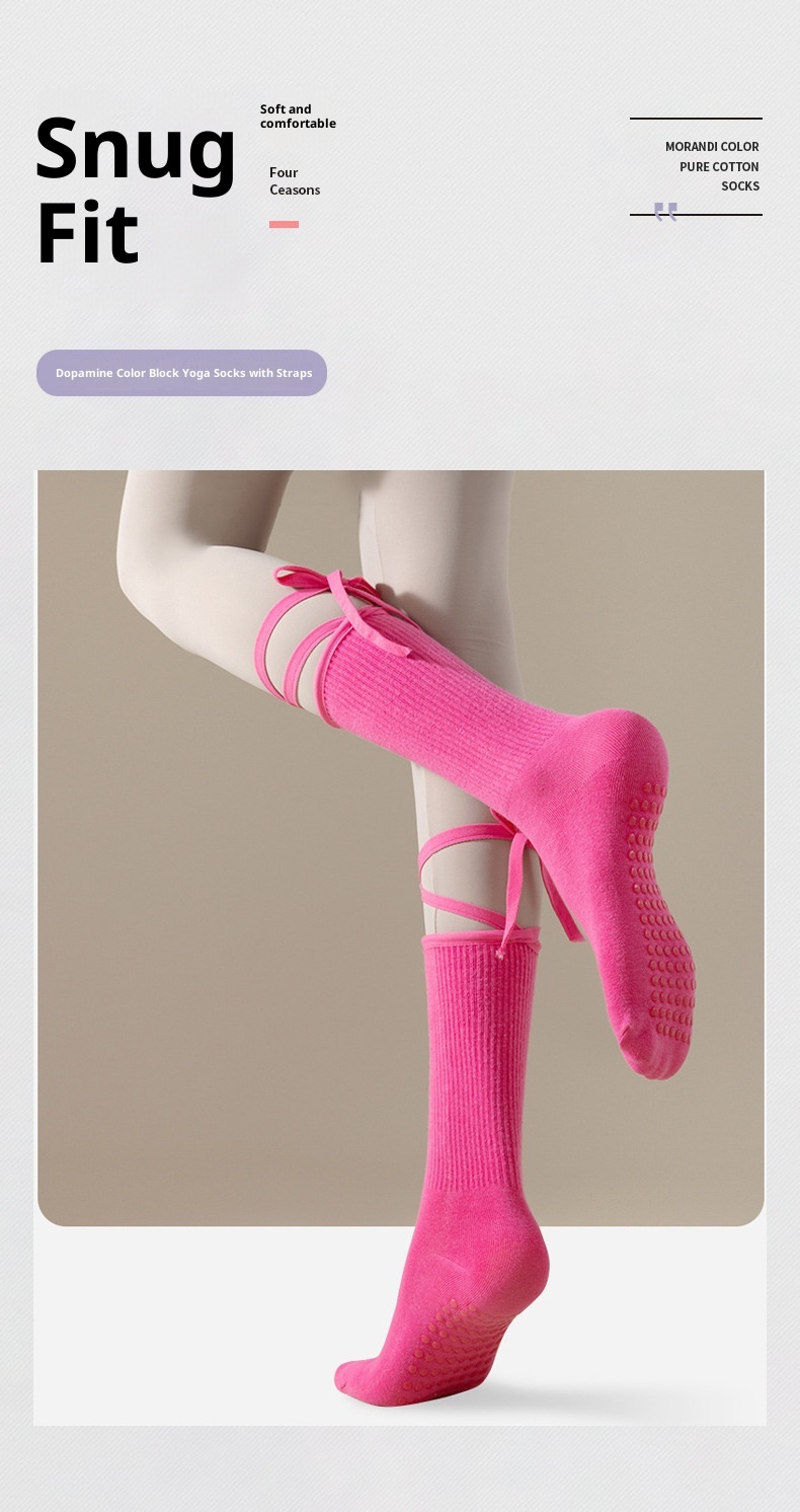 001 Calzini sportivi da yoga con lacci della serie Dopamine Color con suola antiscivolo per Pilates e danza indoor, a metà polpaccio_voghion.com