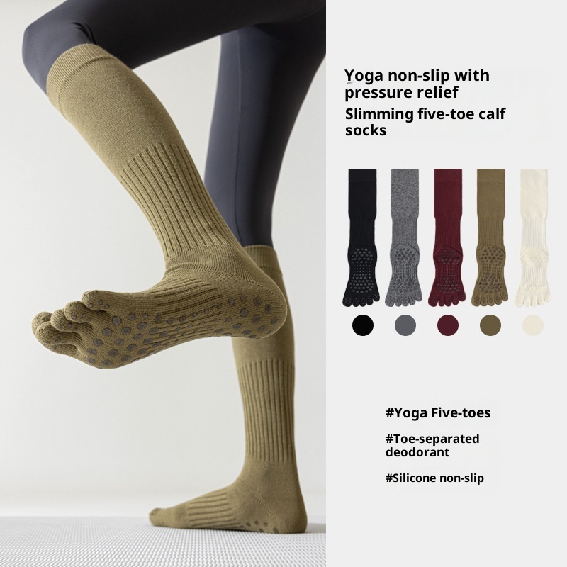 Chaussettes de yoga Five Fingers pour femmes, chaussettes de sport tubulaires longues, compression antidérapantes, idéales pour le fitness et le Pilates._voghion.com