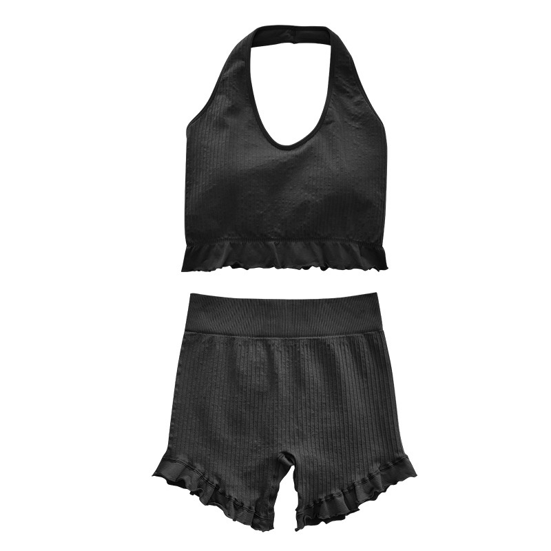 001 Cloud Outfit Set Halter Neck Shorts Fitness Tank Running High Elasticity With Chest Pad Top Yoga Pants_voghion.com