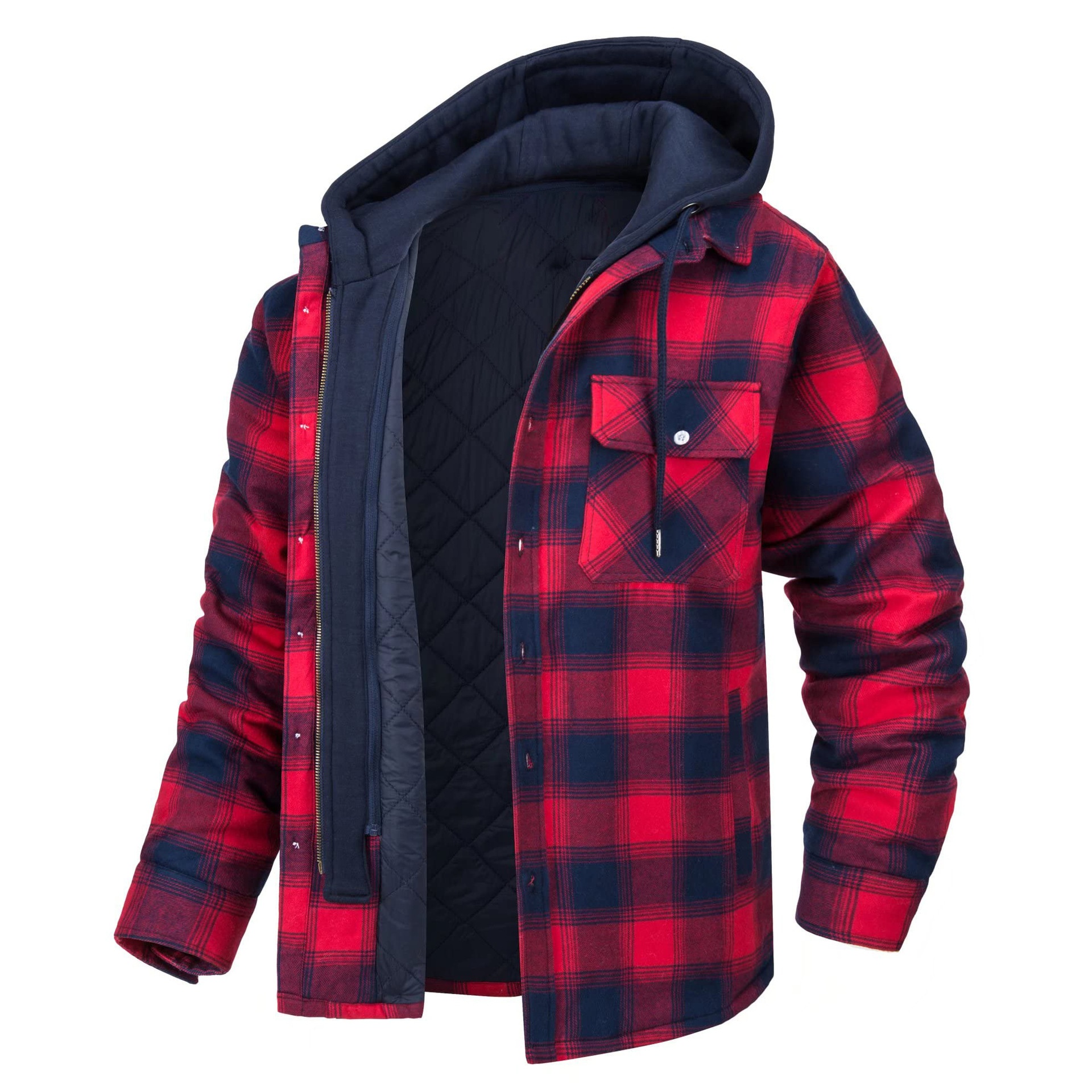 ActiveGo ActiveGo Men's 2022 New Long Sleeve Plaid Hooded Detachable Loose Fit Jacket_voghion.com