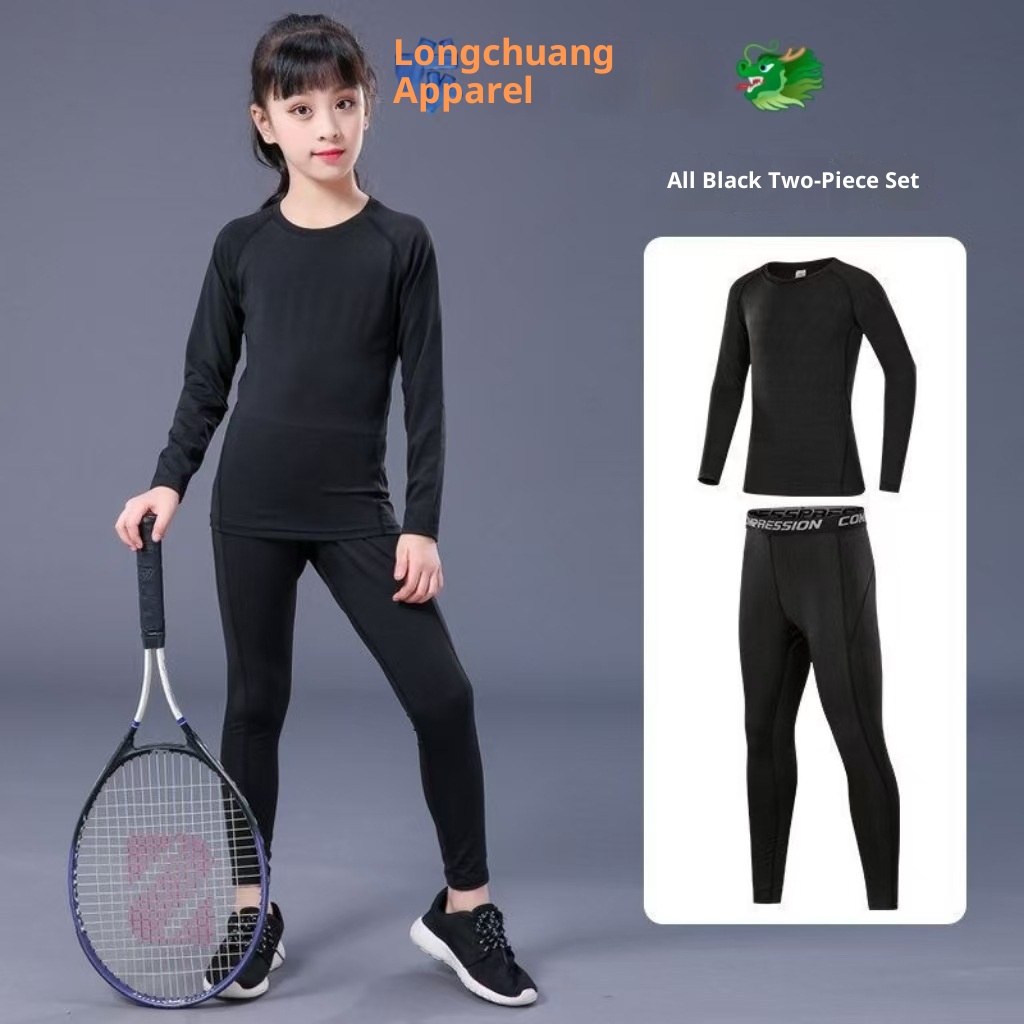 Ensemble de compression pour enfants 001 - Printemps, été, automne - Idéal pour la course à pied, le basketball, le football et le fitness._voghion.com