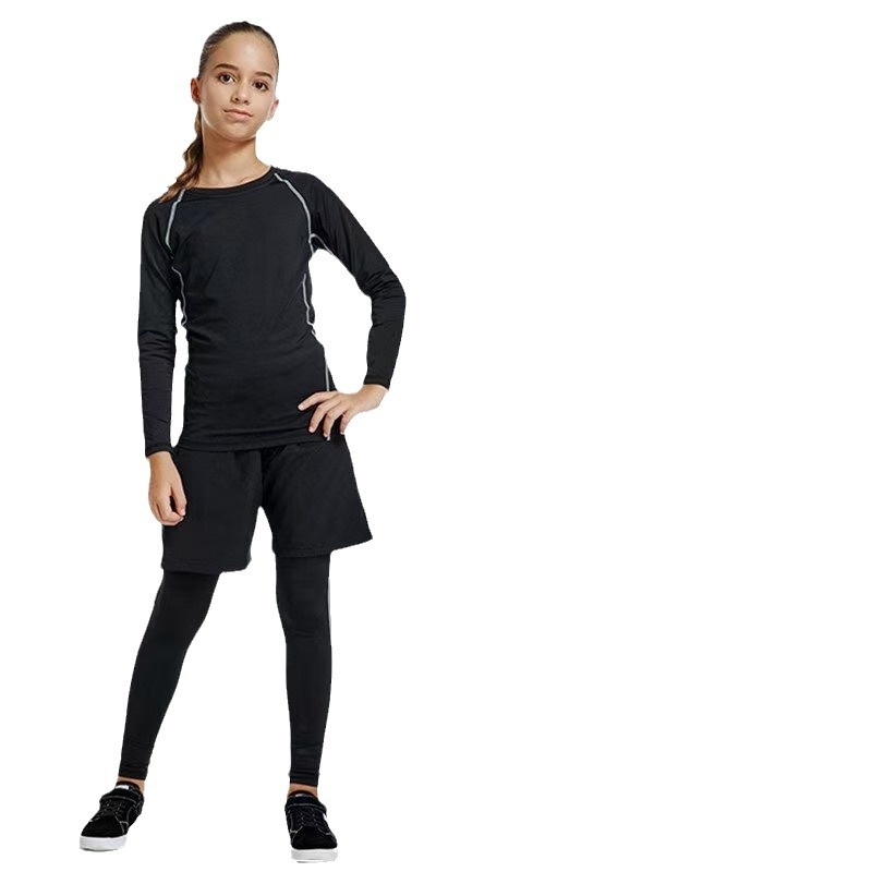 Ensemble de compression pour enfants 001 - Printemps, été, automne - Idéal pour la course à pied, le basketball, le football et le fitness._voghion.com