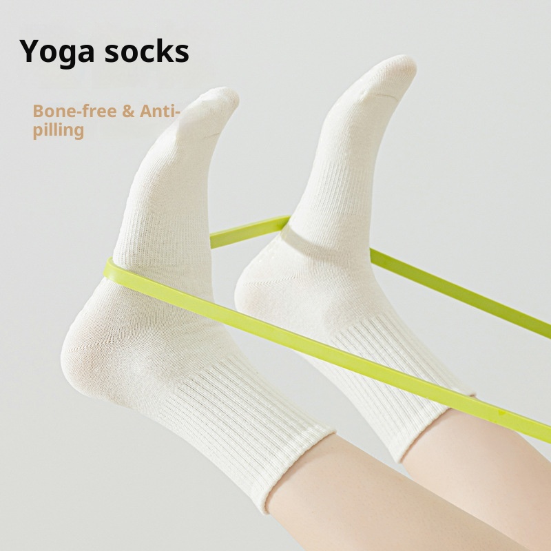 Chaussettes de yoga pour femmes, en coton, mi-mollet, idéales pour l'été, le fitness, la danse et le Pilates. Antidérapantes et sans coutures, elles sont parfaites pour le sport et le sol._voghion.com