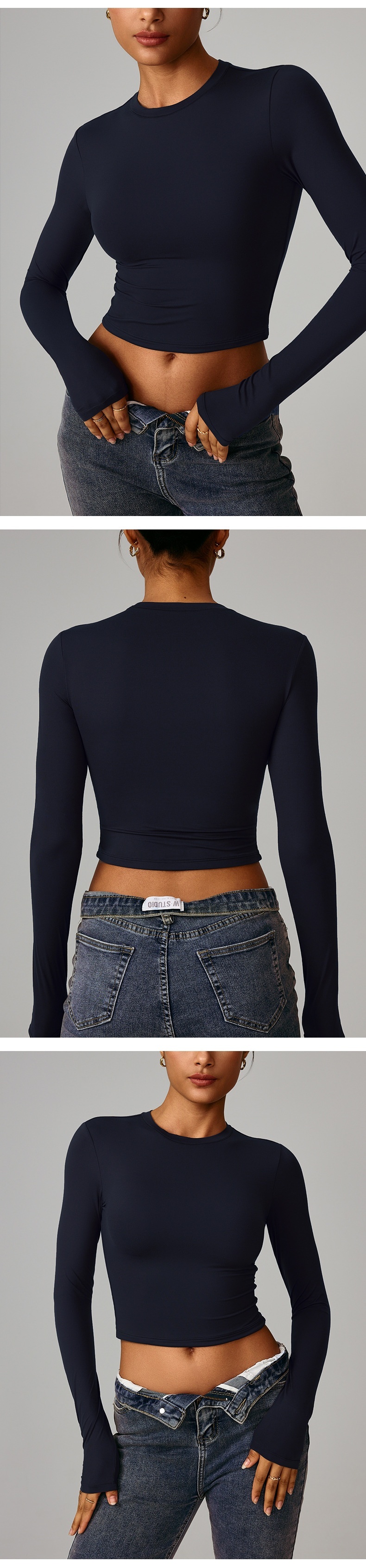 T-shirt moulant femme 001, séchage rapide, manches longues, idéal pour le yoga, le pilates, la course à pied et le fitness (réf. 8743)_voghion.com