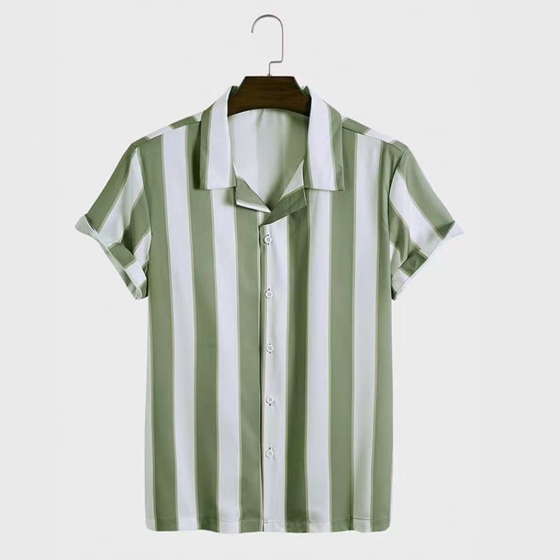 ActiveGo ActiveGo Europees en Amerikaans grensoverschrijdend Hawaiiaans nieuw pak met korte mouwen en gestreept strandshirt, tweedelige set voor heren_voghion.com