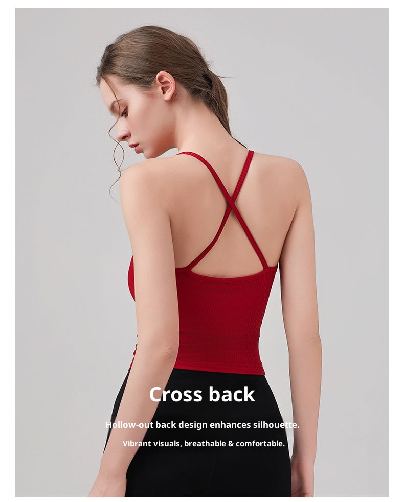 001 Fixed Cup Cross Vest Women Slimming Yoga Fitness Comfortable Thin Strap Outer Wear Sports Bra_voghion.com
