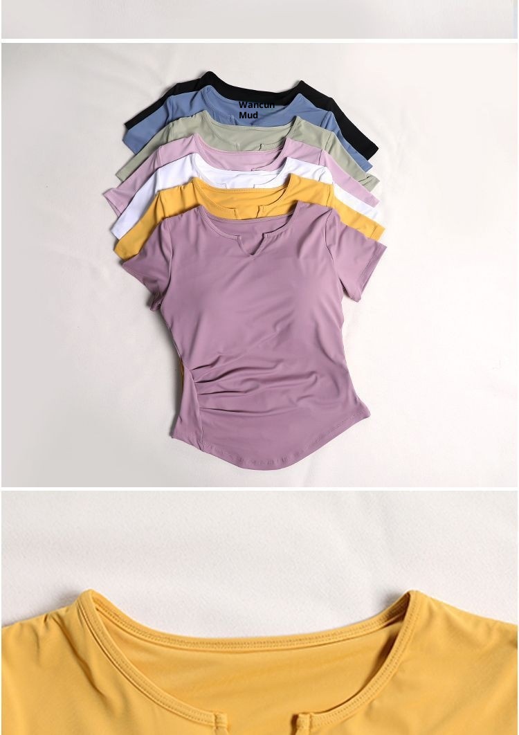 001 Yoga Shirt With Chest Pads For Women, Pilates Training, Running, Waist-Cinching, Short Sleeve Sports Top, Wholesale From_voghion.com