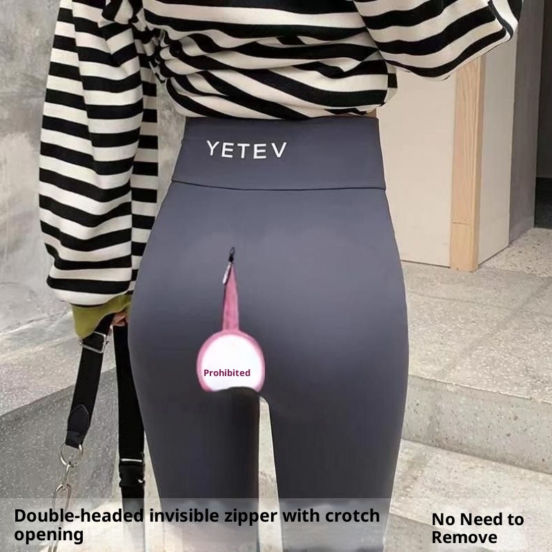 001 Open-Crotch Yoga Date No-Peel Leggings Double-Headed Zipper Tight Pants High Waist Manufacturer Direct Sale_voghion.com