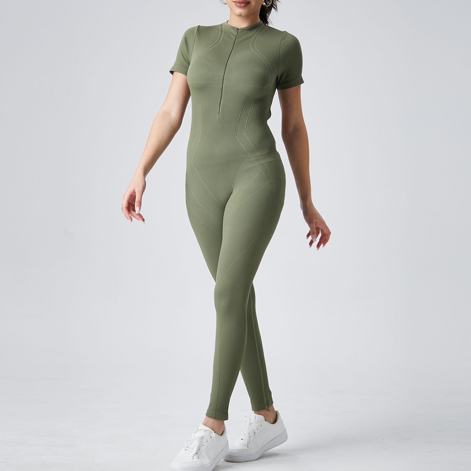 001 European And American Style Zipper One-Piece For Women, Cross-Border Running Sports Fitness Quick-Dry Breathable Shaping_voghion.com