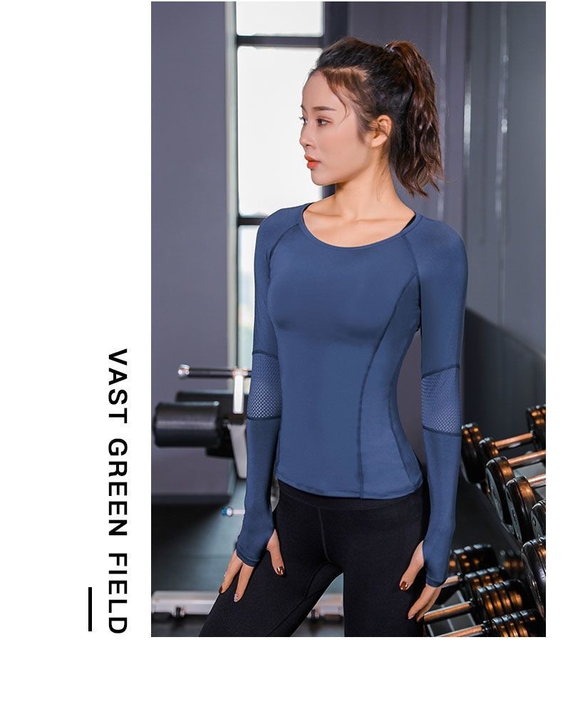 Camiseta deportiva larga de manga corta para entrenamiento, transpirable y de secado rápido 001 Yoga, corte ajustado, ideal para hacer ejercicio o correr._voghion.com