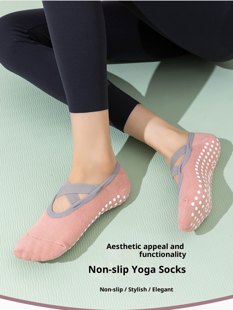 001 Yoga Home Exercise Floor Socks Cross Strap Non-Slip Heel Grips Dotted Anti-Slip Pilates Silicone Indoor Fitness_voghion.com