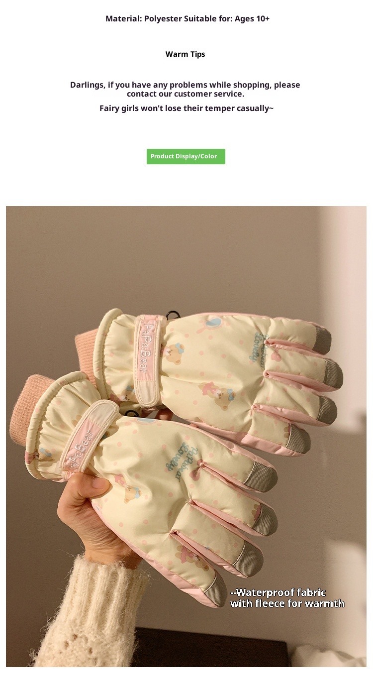 ActiveGo schattige roze beer skihandschoenen voor dames, winter touchscreen fleece, waterdicht, warm, 2024, winddicht, fietsen, buiten_voghion.com