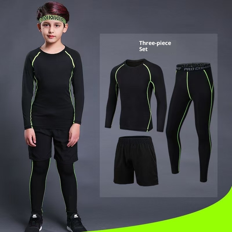 Ensemble de compression pour enfants 001 - Printemps, été, automne - Idéal pour la course à pied, le basketball, le football et le fitness._voghion.com