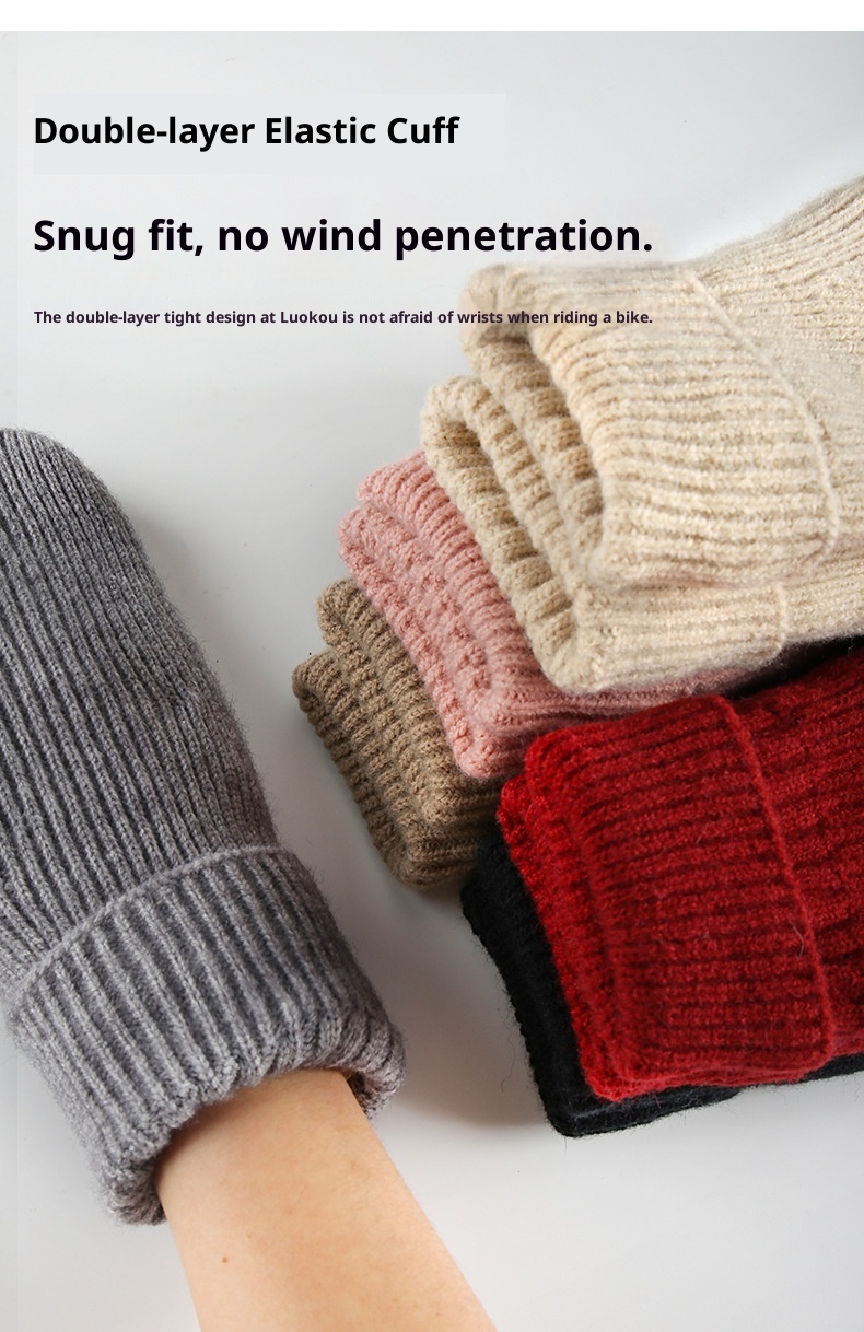 ActiveGo Women's Fleece-Lined Thick Knitted Double-Layer Warm Ski Gloves Outdoor Cycling Mittens_voghion.com