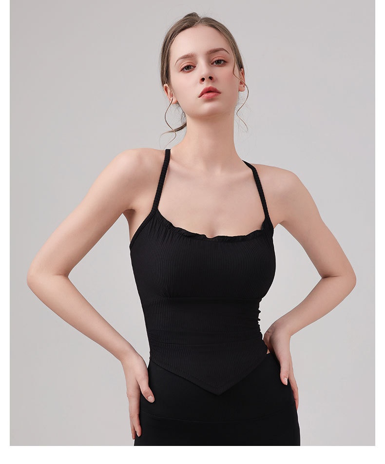 001 Fixed Cup Cross Vest Women Slimming Yoga Fitness Comfortable Thin Strap Outer Wear Sports Bra_voghion.com
