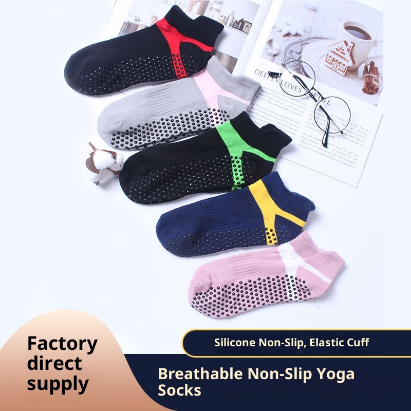 Chaussettes de yoga d'hiver 001 pour femmes, antidérapantes et respirantes, chaudes et confortables, en coton, avec picots adhésifs. Idéales pour le sport et les loisirs._voghion.com