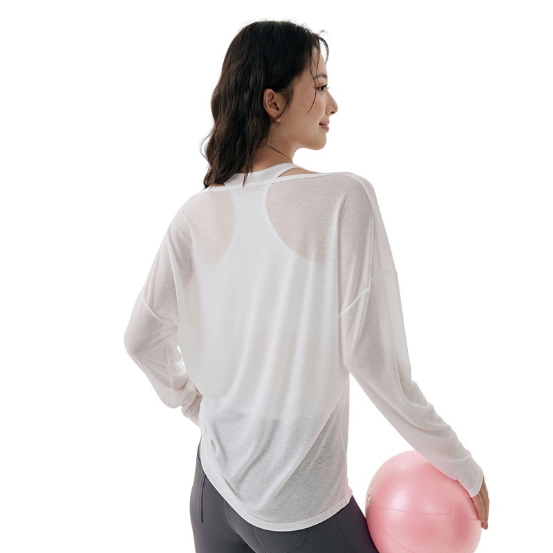 001 Yoga Suit For Women, High-End Layered Two-Piece Set, Breathable Long-Sleeve Top, Pilates Sports Vest With Chest Pads_voghion.com