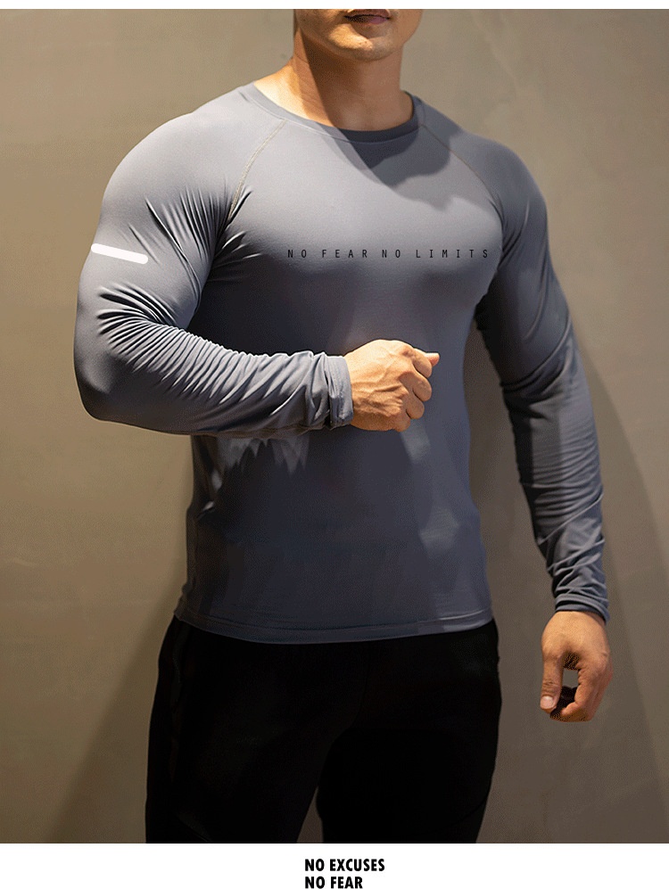 001 Men's Fitness Clothing Round Neck Long Sleeve Tight-Fitting High Elasticity Quick-Dry Sports Top Breathable T-Shirt Base_voghion.com