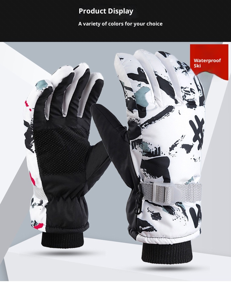 ActiveGo Winter Heren en Dames Koudebestendig Fleecegevoerd Verdikt Katoen Waterdicht Antislip Warm Fietsen Buiten Wit Graffiti_voghion.com