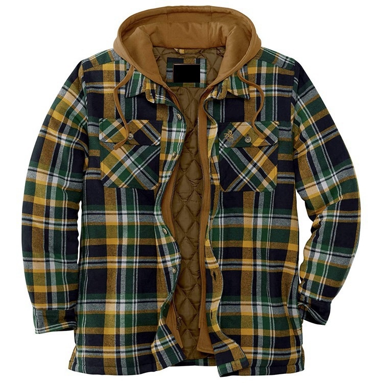 ActiveGo ActiveGo Commercio Estero Abbigliamento Uomo Stile Europeo e Americano Autunno Inverno Cotone Spesso Plaid Manica Lunga Largo Con Cappuccio_voghion.com