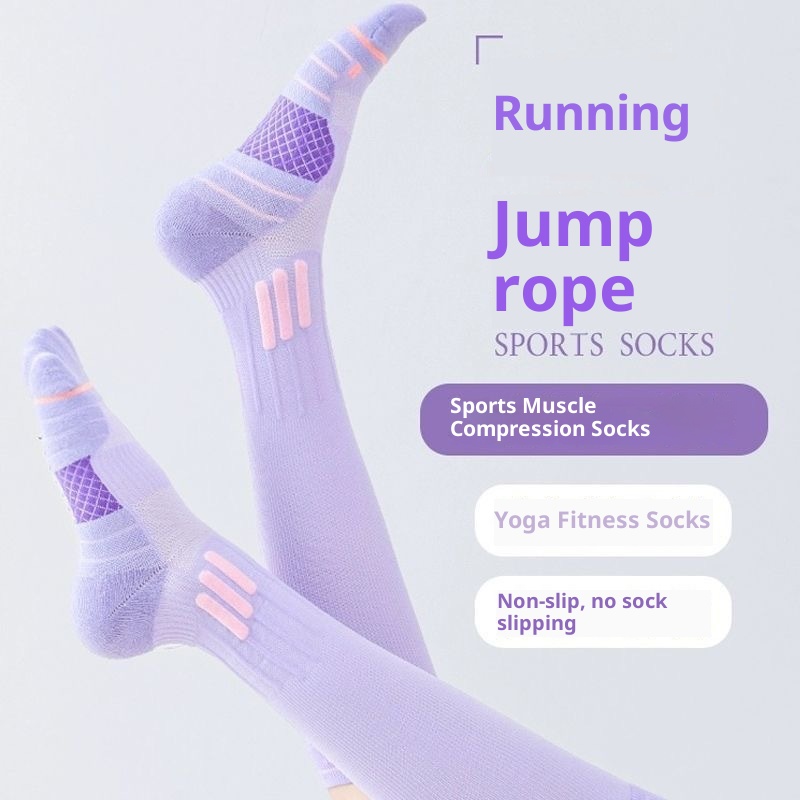 001 2025 Frühling Neue Baumwoll-Sportsocken für Damen, schweißabsorbierend, Yoga- und Laufsocken, lang_voghion.com