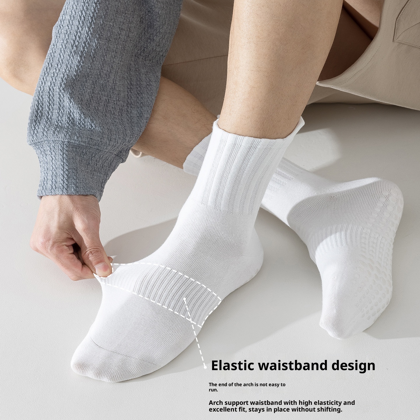 001 Non-Slip Men Mid-Calf Yoga Cotton Professional Sports Sweat-Absorbent Deodorant Pilates Indoor Adult Floor Socks_voghion.com