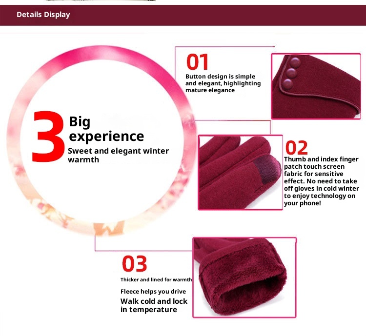 ActiveGo Winter Koreaanse versie Fleece-gevoerde warme, niet-vallende fleece dames outdoor ski- en elektrische fietshandschoenen met touchscreen_voghion.com