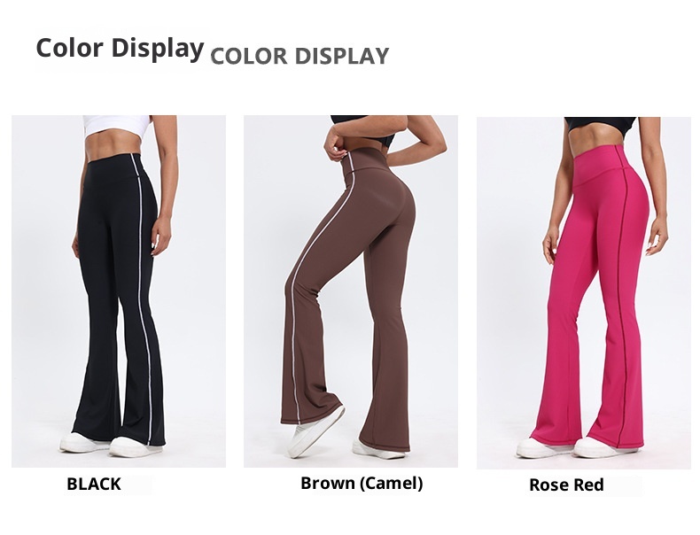 Pantalon de yoga taille haute pour femme, effet push-up, idéal pour le fitness, la course à pied et l'entraînement en extérieur. Coupe évasée et amincissante._voghion.com