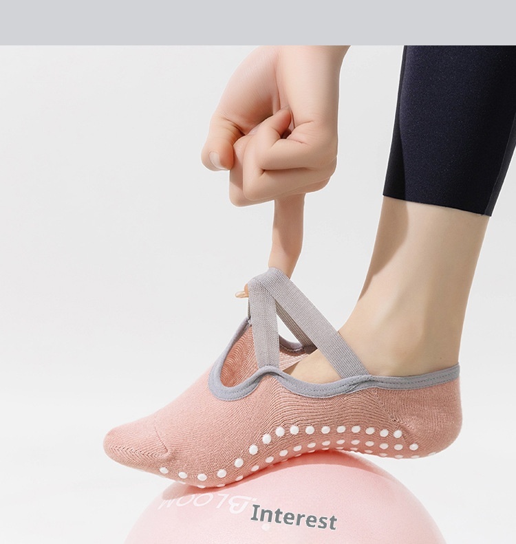 001 Yoga Home Exercise Floor Socks Cross Strap Non-Slip Heel Grips Dotted Anti-Slip Pilates Silicone Indoor Fitness_voghion.com