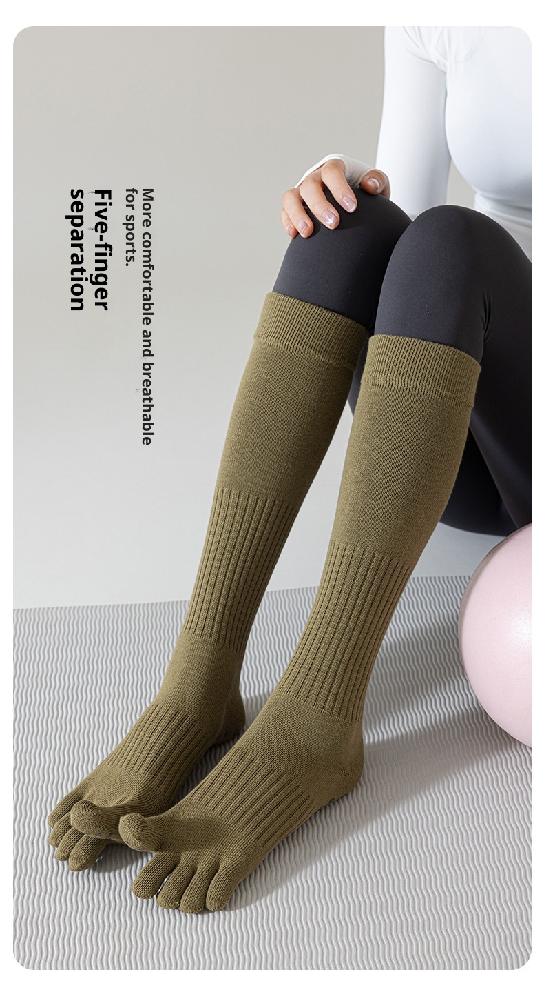 Chaussettes de yoga Five Fingers pour femmes, chaussettes de sport tubulaires longues, compression antidérapantes, idéales pour le fitness et le Pilates._voghion.com