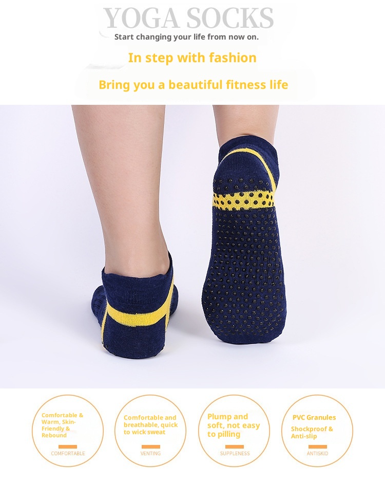 Chaussettes de yoga d'hiver 001 pour femmes, antidérapantes et respirantes, chaudes et confortables, en coton, avec picots adhésifs. Idéales pour le sport et les loisirs._voghion.com