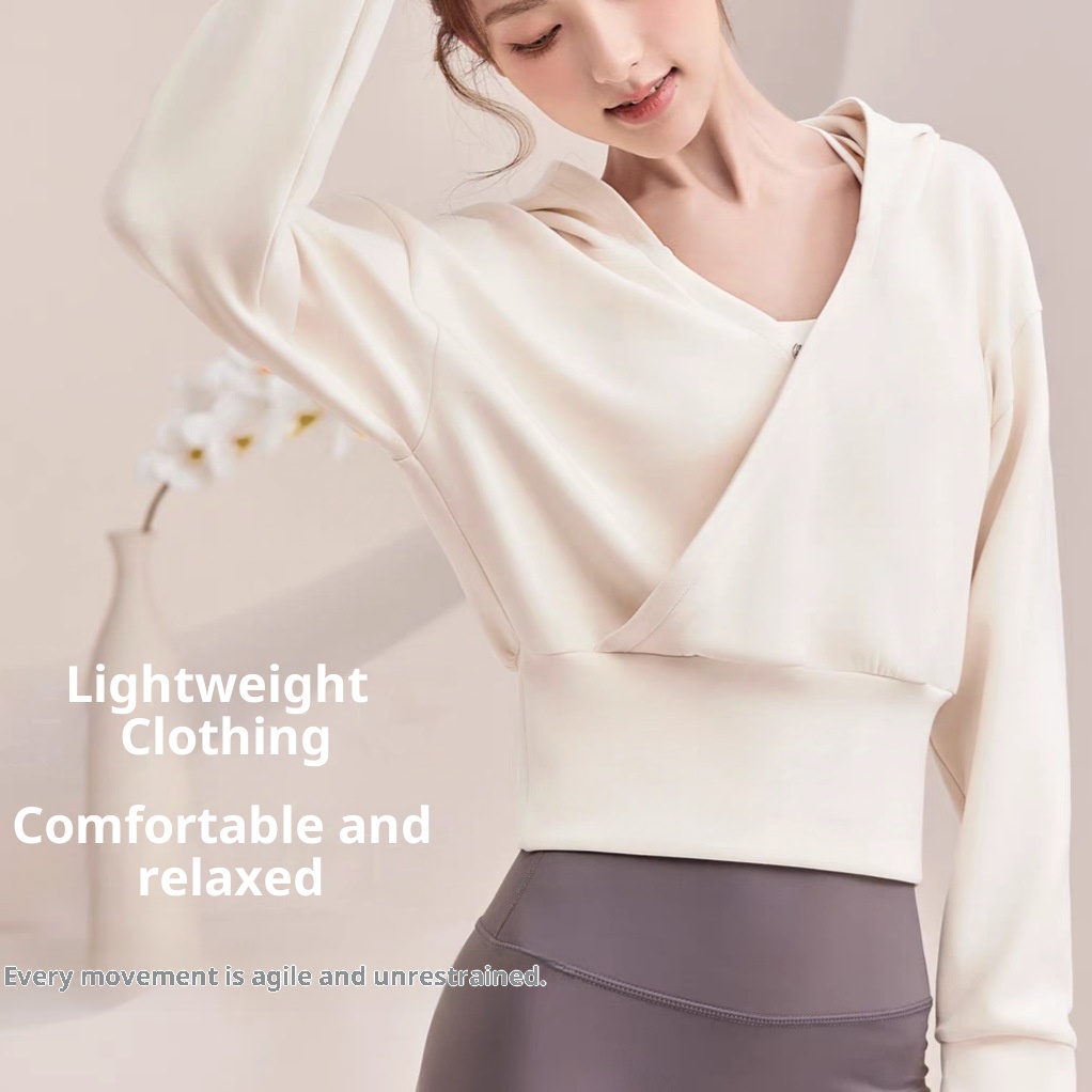 001 Autumn Winter Cross-Border Waist-Cinching Hooded Fitness Wear Sports V-Neck Slim Yoga Top Jacket Sweatshirt For Women_voghion.com