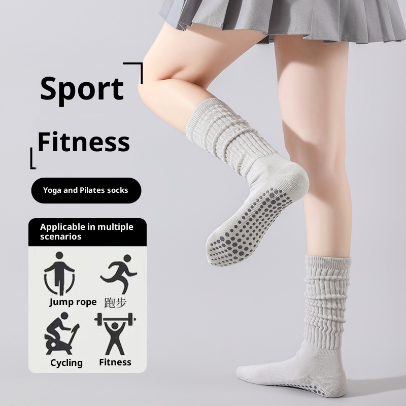 001 Yoga Non-Slip Professional Women Indoor Pilates Spring Autumn Towel Bottom Pile Warm Thickened Calf Socks_voghion.com