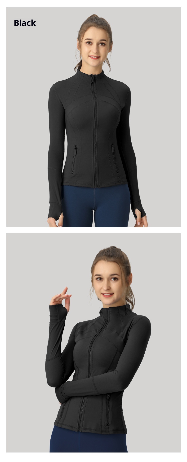 001 Lu Spring Summer Skin-Friendly Double-Sided Brushed Elastic Defi Top Sports Slim Fit Stand Collar Jacket Yoga Wear Coat_voghion.com