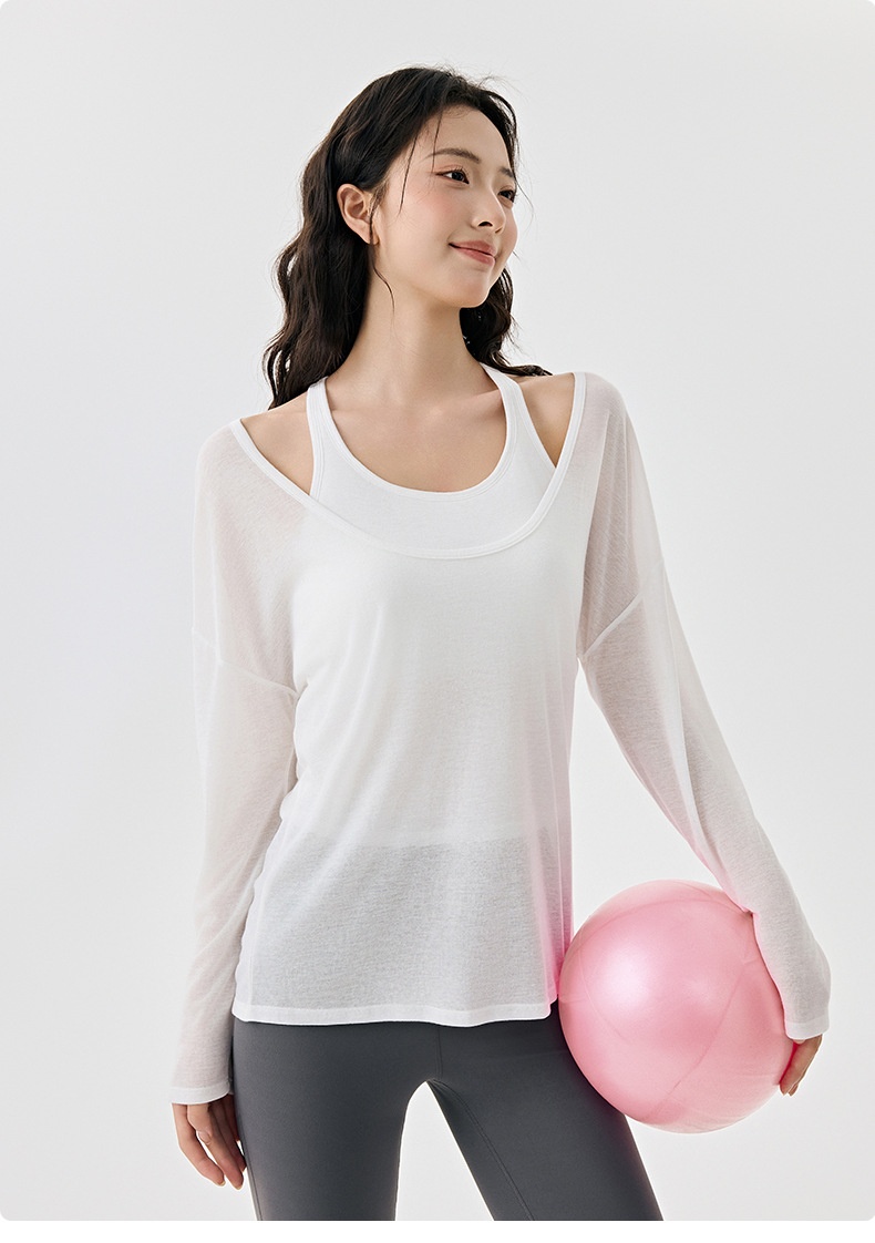 001 Yoga Suit For Women, High-End Layered Two-Piece Set, Breathable Long-Sleeve Top, Pilates Sports Vest With Chest Pads_voghion.com