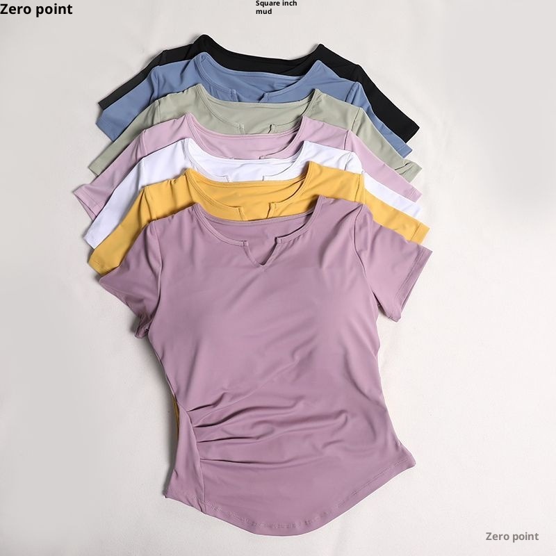 001 Yoga Shirt With Chest Pads For Women, Pilates Training, Running, Waist-Cinching, Short Sleeve Sports Top, Wholesale From_voghion.com