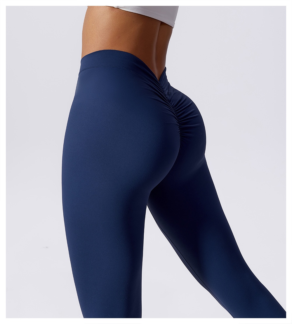 001 Pantaloni sportivi da corsa all'aperto spazzolati per donna, traspiranti e ad asciugatura rapida, con sollevamento fianchi color pesca, europei e americani_voghion.com